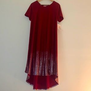 XL lularoe midi burgundy dress with silver shimmer on bottom